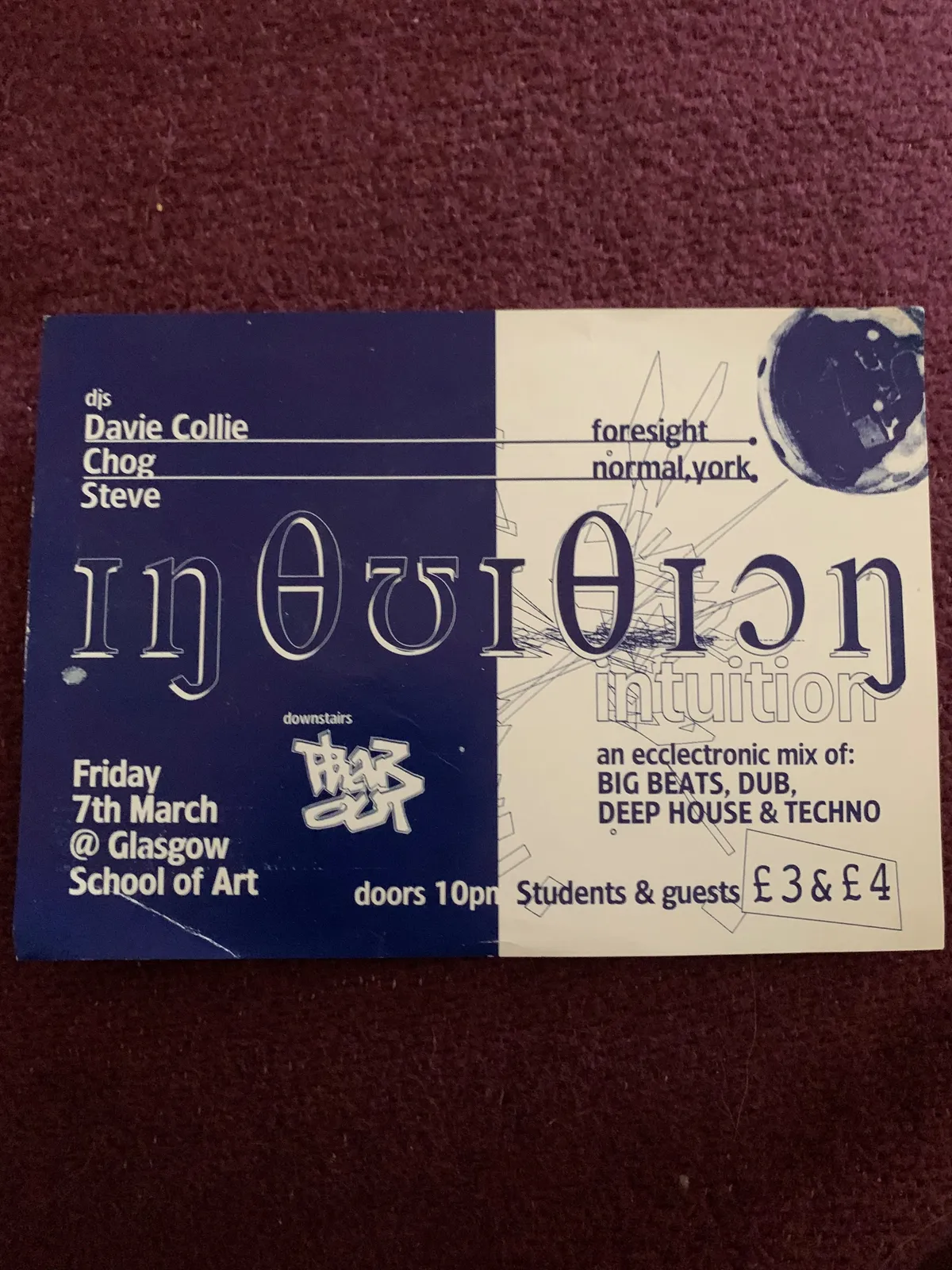 Intuition downstairs with Foresight and Normal York at Glasgow School of Art